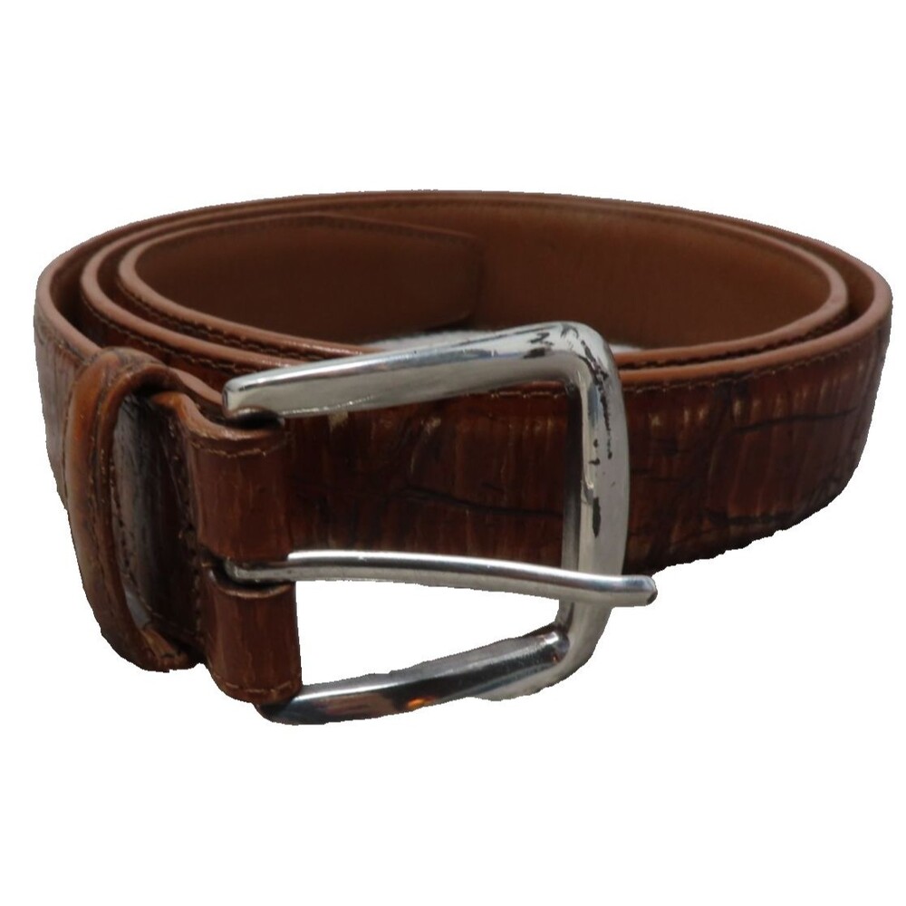 Vintage Brighton Unisex Brown‎ Leather Silver Buckle Croc Embossed Belt Size 40
